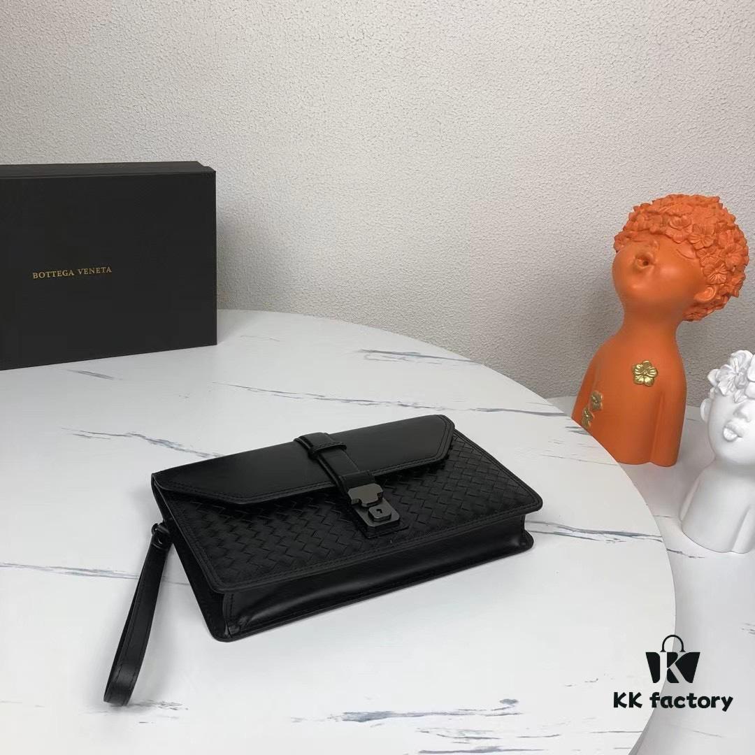 Box Included] BV Original Surplus Waxed Calfskin Clutch - 1 External Zipper Pocket, 1 Internal Zipper Pocket, 2 Inner Slip Pockets, Fits Cigarettes and Phone! Same as Boutique Version, High-End Quality. Model: 6681#, Color: Black, Dimensions: 29x18x5cm