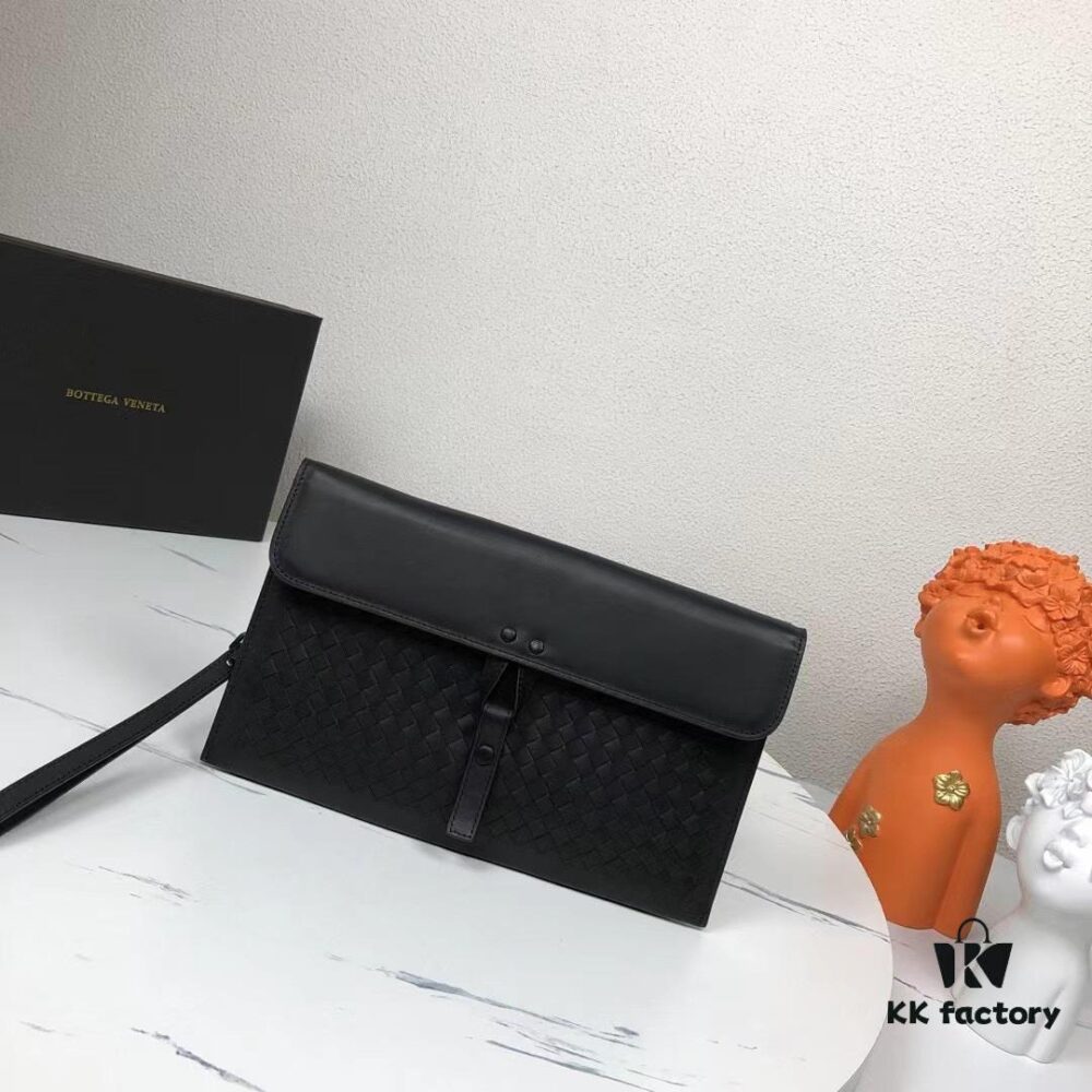 Bv Flap Clutch with Box - Premium Imported Waxed Cowhide, Luxury Hand-Stitched Weave, Gun Buckle Hardware, Elegant and Practical