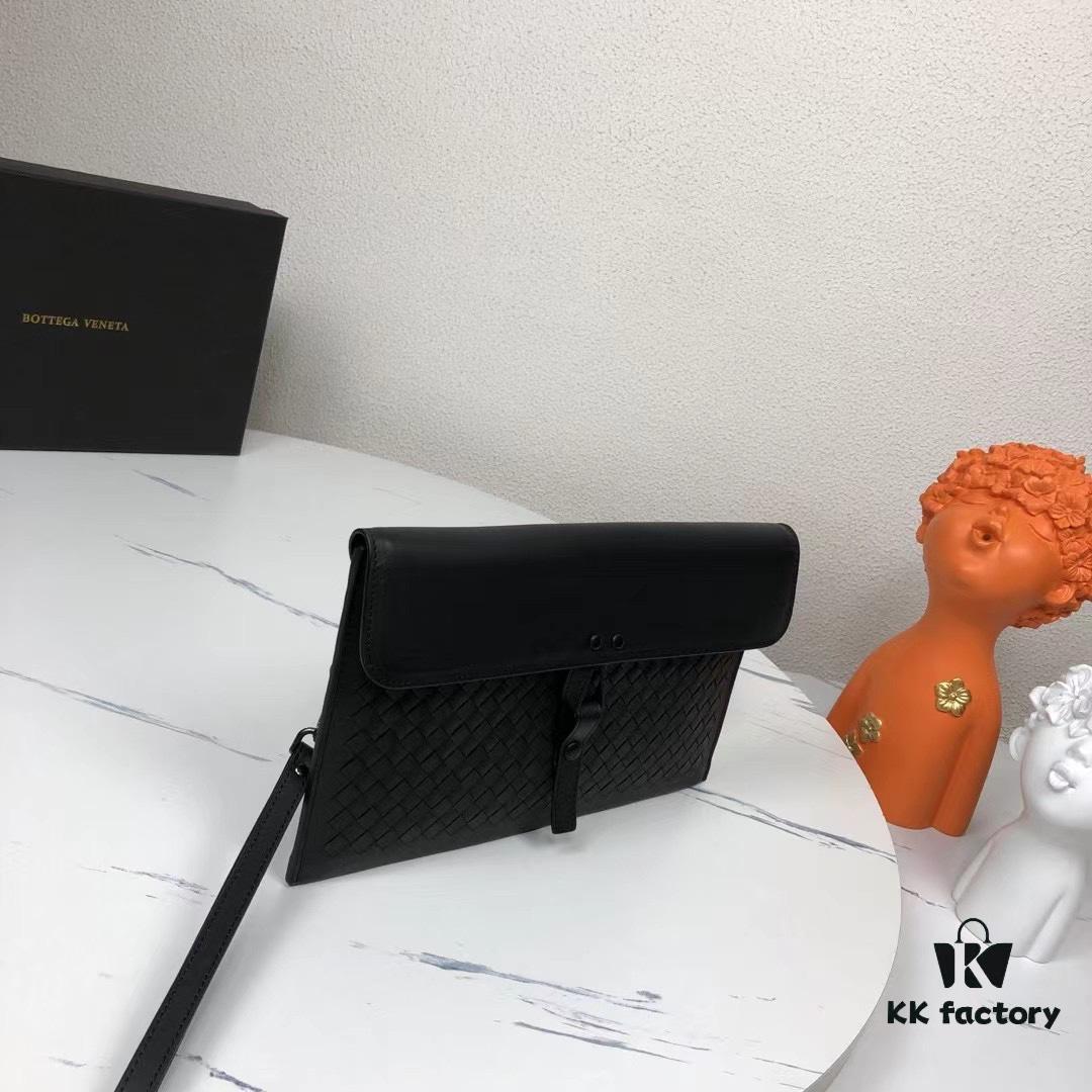 Bv Flap Clutch with Box - Premium Imported Waxed Cowhide, Luxury Hand-Stitched Weave, Gun Buckle Hardware, Elegant and Practical