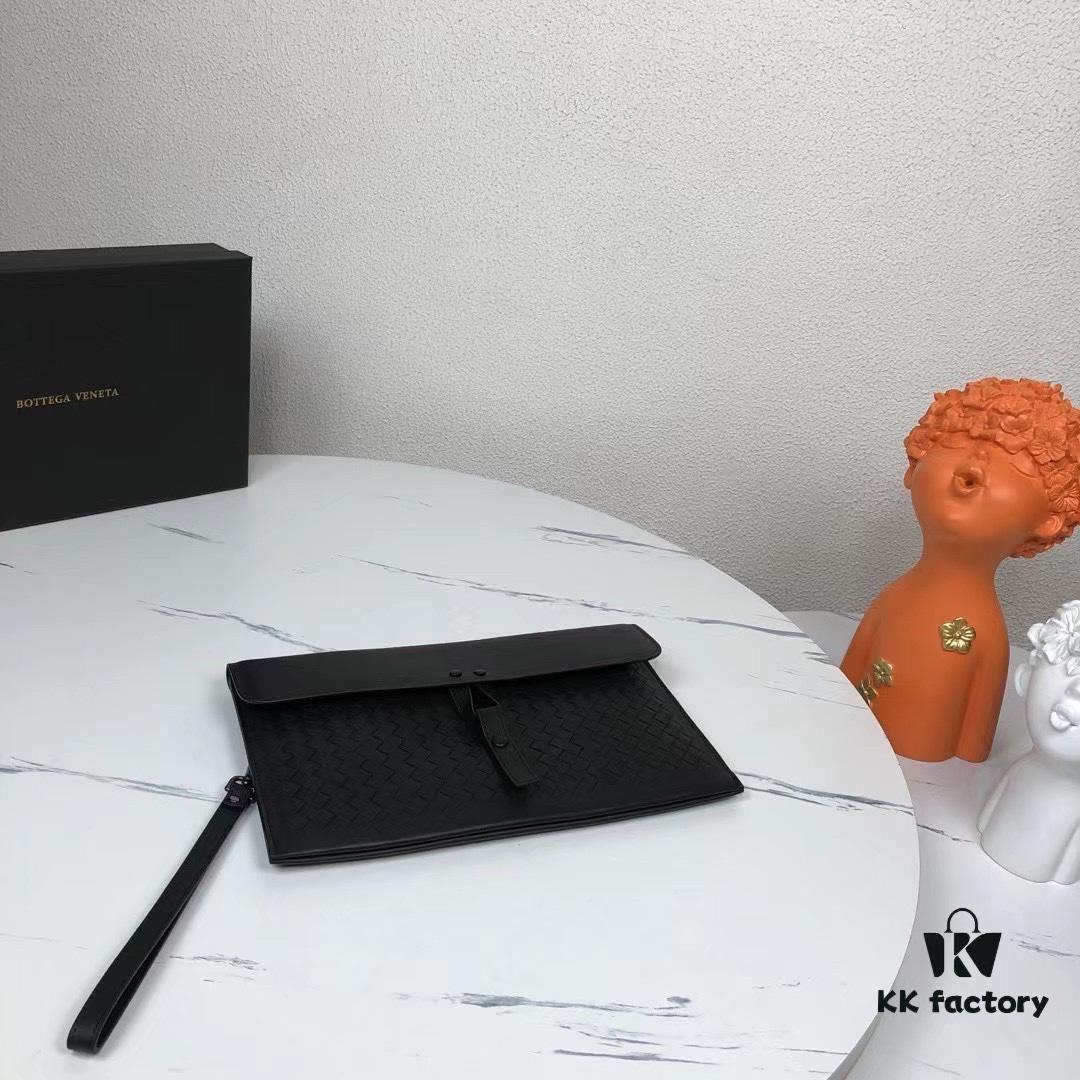 Bv Flap Clutch with Box - Premium Imported Waxed Cowhide, Luxury Hand-Stitched Weave, Gun Buckle Hardware, Elegant and Practical