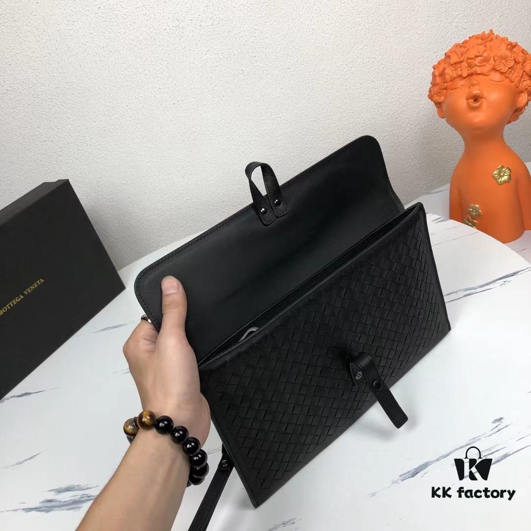 Bv Flap Clutch with Box - Premium Imported Waxed Cowhide, Luxury Hand-Stitched Weave, Gun Buckle Hardware, Elegant and Practical