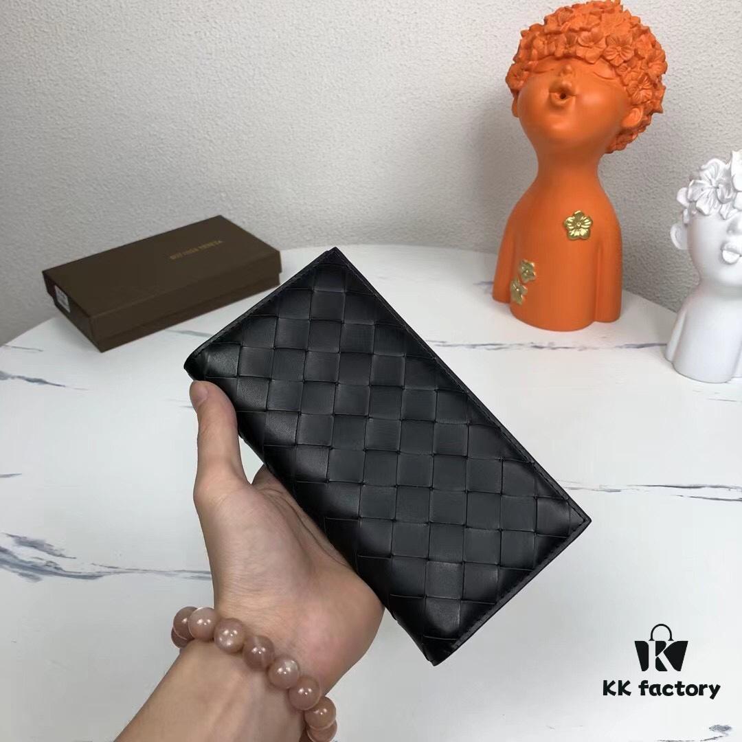 Bv🦋 Braided Wallet Long Style, Top-Grade Imported Waxed Cowhide 🐂, Handcrafted Weaving, Soft and Orderly, Fashionable and Minimalist, Excellent Craftsmanship, 10 Card Slots ✅ Model: 305# (Medium Weave), Color: Black, Size: 18.5*9.5*2cm