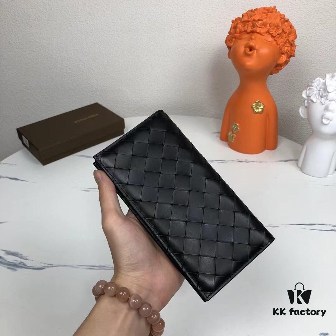 Bv🦋 Braided Wallet Long Style, Top-Grade Imported Waxed Cowhide 🐂, Handcrafted Weaving, Soft and Orderly, Fashionable and Minimalist, Excellent Craftsmanship, 10 Card Slots ✅ Model: 305# (Medium Weave), Color: Black, Size: 18.5*9.5*2cm
