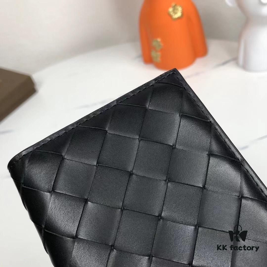 Bv🦋 Braided Wallet Long Style, Top-Grade Imported Waxed Cowhide 🐂, Handcrafted Weaving, Soft and Orderly, Fashionable and Minimalist, Excellent Craftsmanship, 10 Card Slots ✅ Model: 305# (Medium Weave), Color: Black, Size: 18.5*9.5*2cm