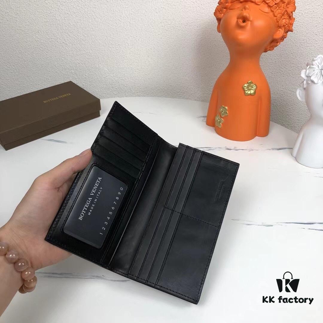 Bv🦋 Braided Wallet Long Style, Top-Grade Imported Waxed Cowhide 🐂, Handcrafted Weaving, Soft and Orderly, Fashionable and Minimalist, Excellent Craftsmanship, 10 Card Slots ✅ Model: 305# (Medium Weave), Color: Black, Size: 18.5*9.5*2cm