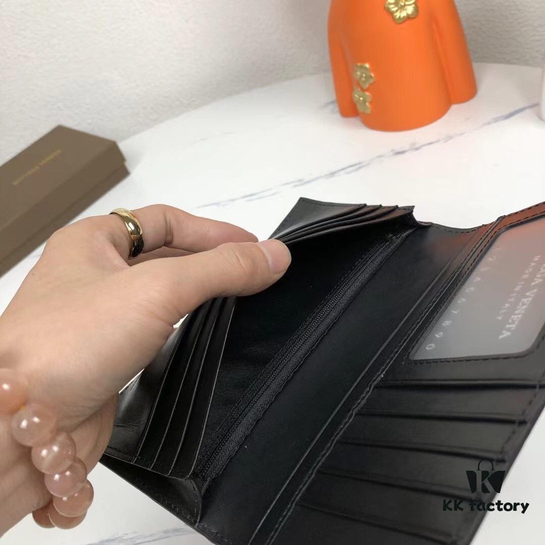 Bv🦋 Braided Wallet Long Style, Top-Grade Imported Waxed Cowhide 🐂, Handcrafted Weaving, Soft and Orderly, Fashionable and Minimalist, Excellent Craftsmanship, 10 Card Slots ✅ Model: 305# (Medium Weave), Color: Black, Size: 18.5*9.5*2cm