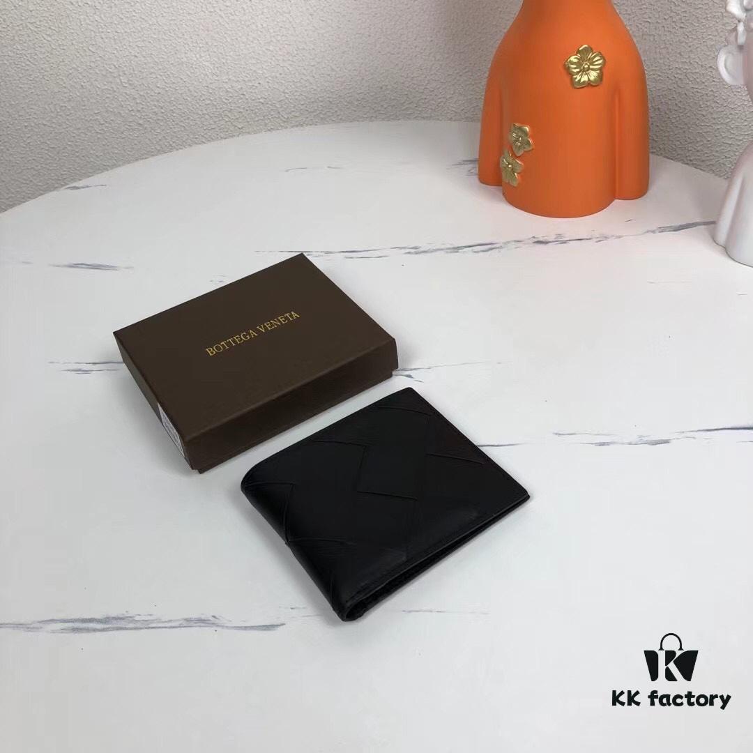 Bv🦋 Woven Wallet Short Style, Premium Imported Wax Cowhide, Handcrafted Braid, Minimalist Fashion Design, Excellent Craftsmanship, 8 Card Slots ✅ Model: 8855# (Large Braid), Color: Black, Size: 11.5*10*2cm