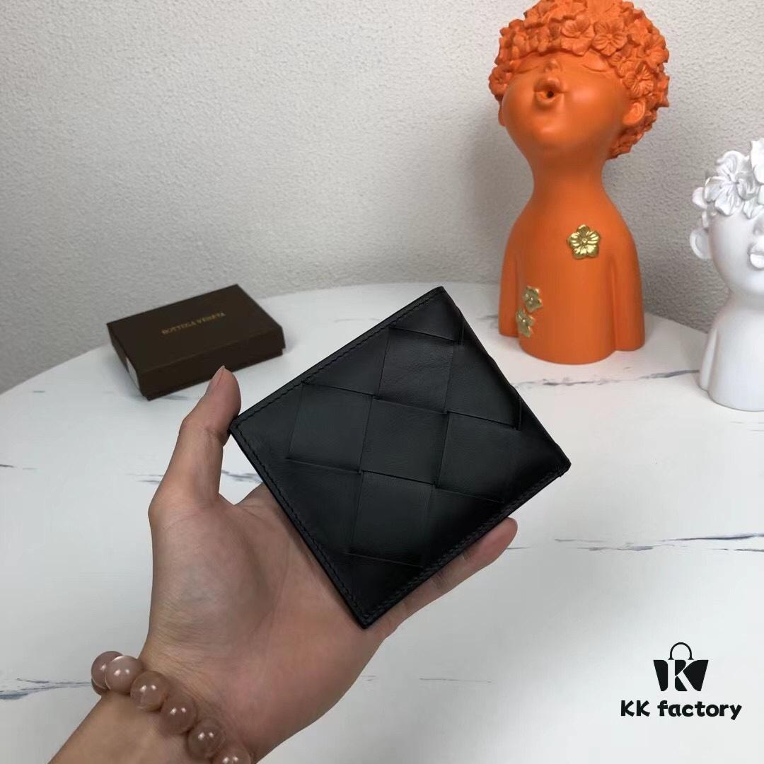 Bv🦋 Woven Wallet Short Style, Premium Imported Wax Cowhide, Handcrafted Braid, Minimalist Fashion Design, Excellent Craftsmanship, 8 Card Slots ✅ Model: 8855# (Large Braid), Color: Black, Size: 11.5*10*2cm