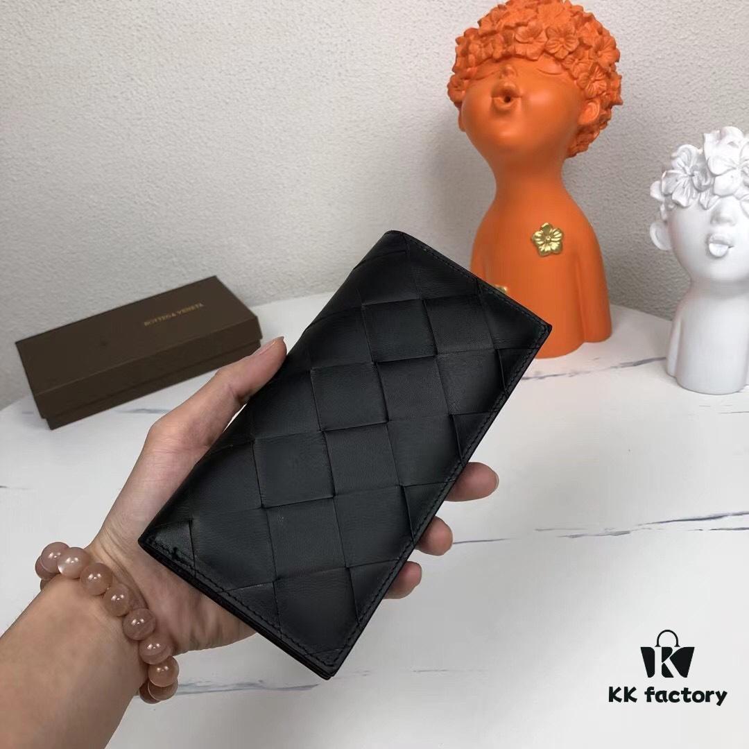 Bv🦋 Woven Wallet Long Style, Top-Grade Imported Wax Cowhide, Handcrafted Braid, Elegant and Minimalist Design, Excellent Craftsmanship, 10 Card Slots ✅ Model: 8875# (Large Braid), Color: Black, Size: 18.5*9.5*2cm