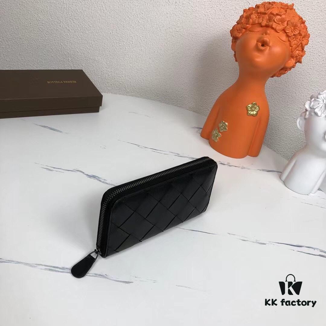 Bottega Veneta Black Woven Leather Wallet - Imported Wax-Treated Calfskin, Handcrafted Design 1618#