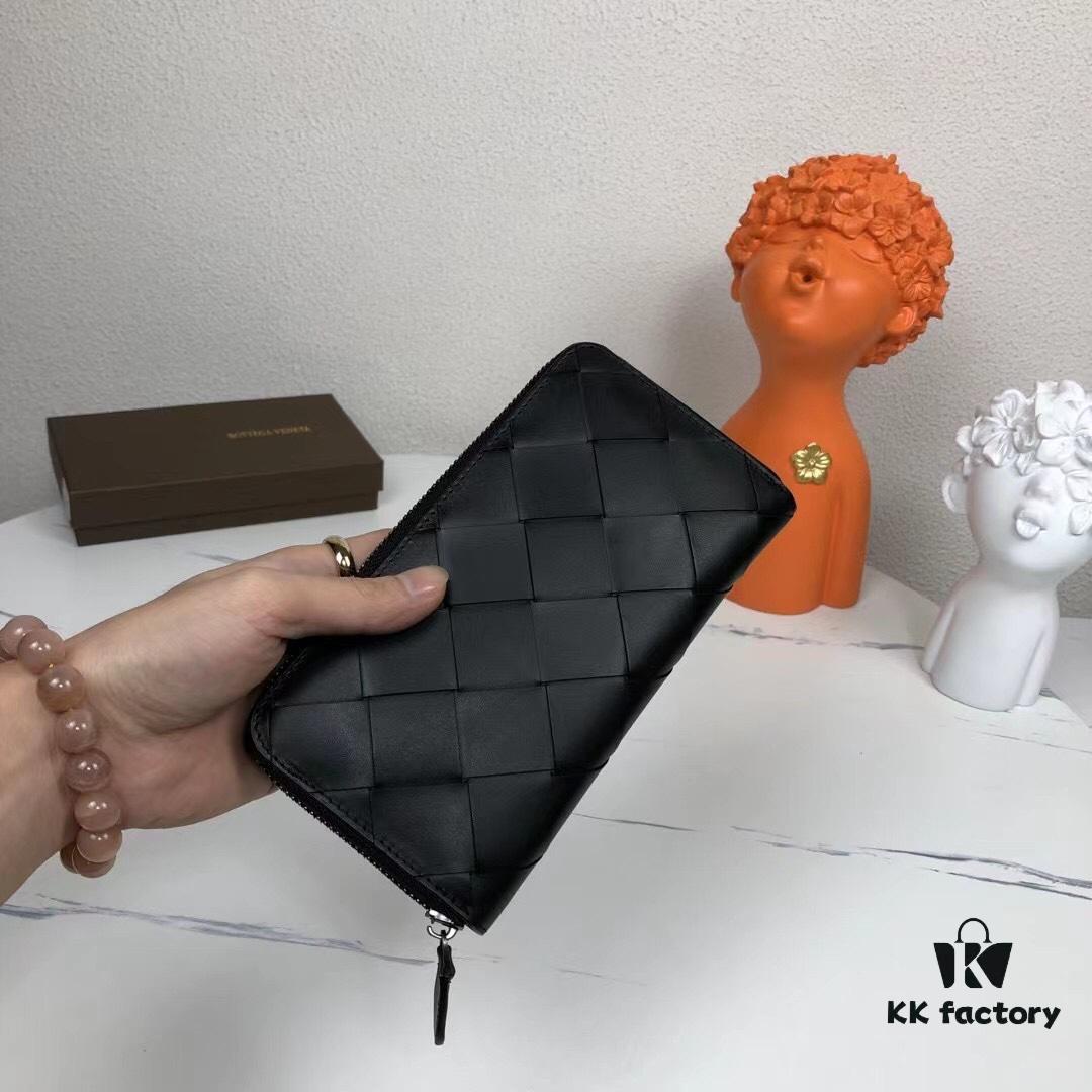 Bottega Veneta Black Woven Leather Wallet - Imported Wax-Treated Calfskin, Handcrafted Design 1618#