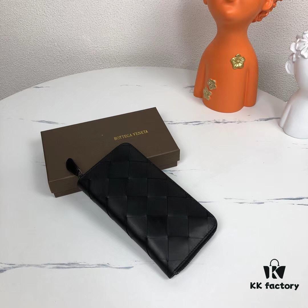 Bottega Veneta Black Woven Leather Wallet - Imported Wax-Treated Calfskin, Handcrafted Design 1618#