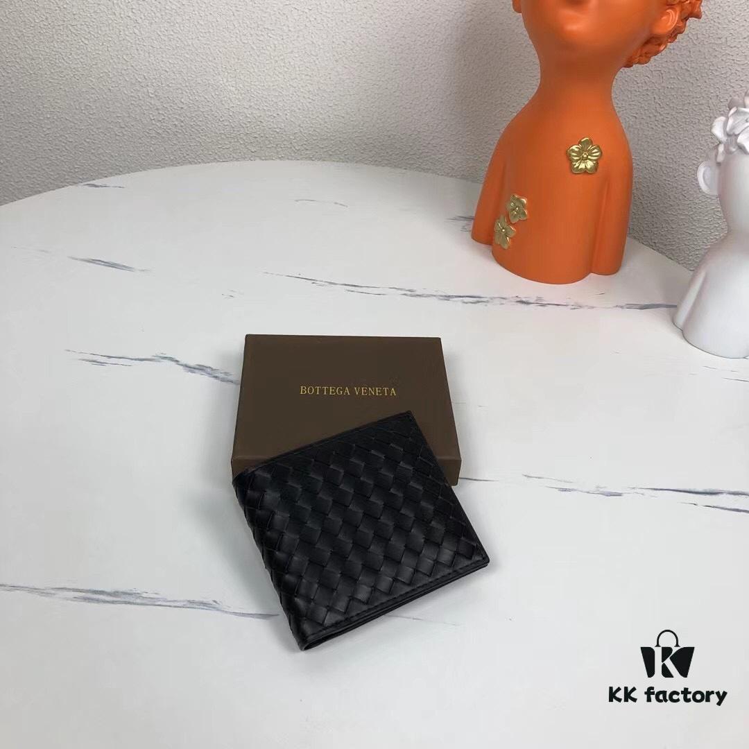 Bv🦋 Woven Wallet Short Style, Premium Imported Wax Leather, Handcrafted Braided, Soft and Organized, Fashionable and Minimalist, 8 Card Slots ✅ Model: 1730-1# (Small Braid) Color: Black, Size: 11.5*10*2cm
