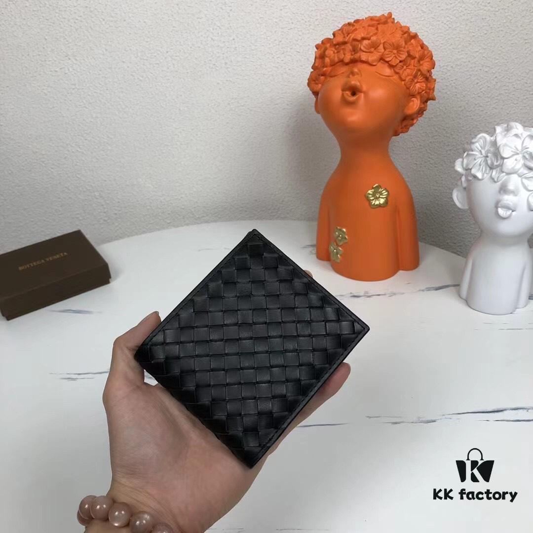 Bv🦋 Woven Wallet Short Style, Premium Imported Wax Leather, Handcrafted Braided, Soft and Organized, Fashionable and Minimalist, 8 Card Slots ✅ Model: 1730-1# (Small Braid) Color: Black, Size: 11.5*10*2cm