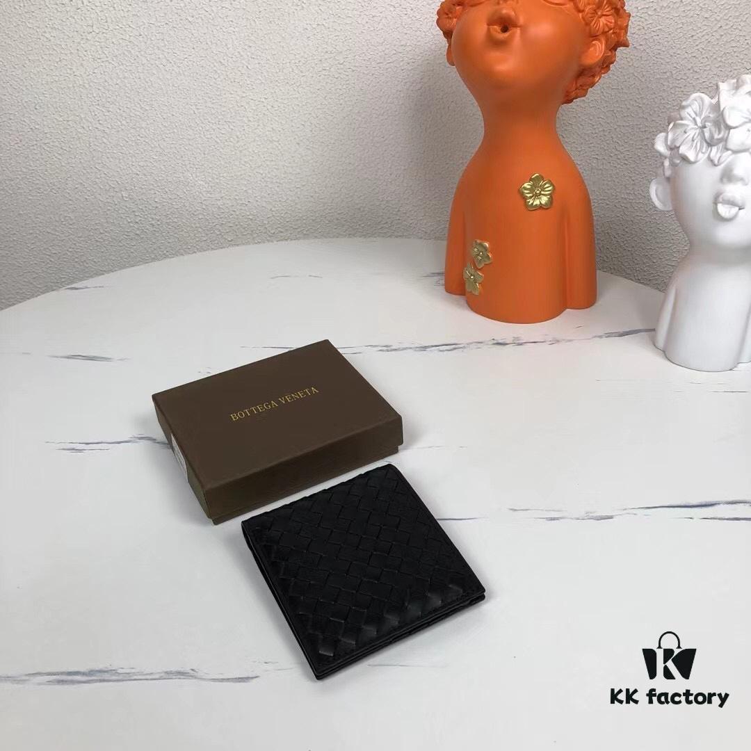 Bv🦋 Woven Wallet Short Style, Premium Imported Wax Leather, Handcrafted Braided, Soft and Organized, Fashionable and Minimalist, 8 Card Slots ✅ Model: 1730-1# (Small Braid) Color: Black, Size: 11.5*10*2cm