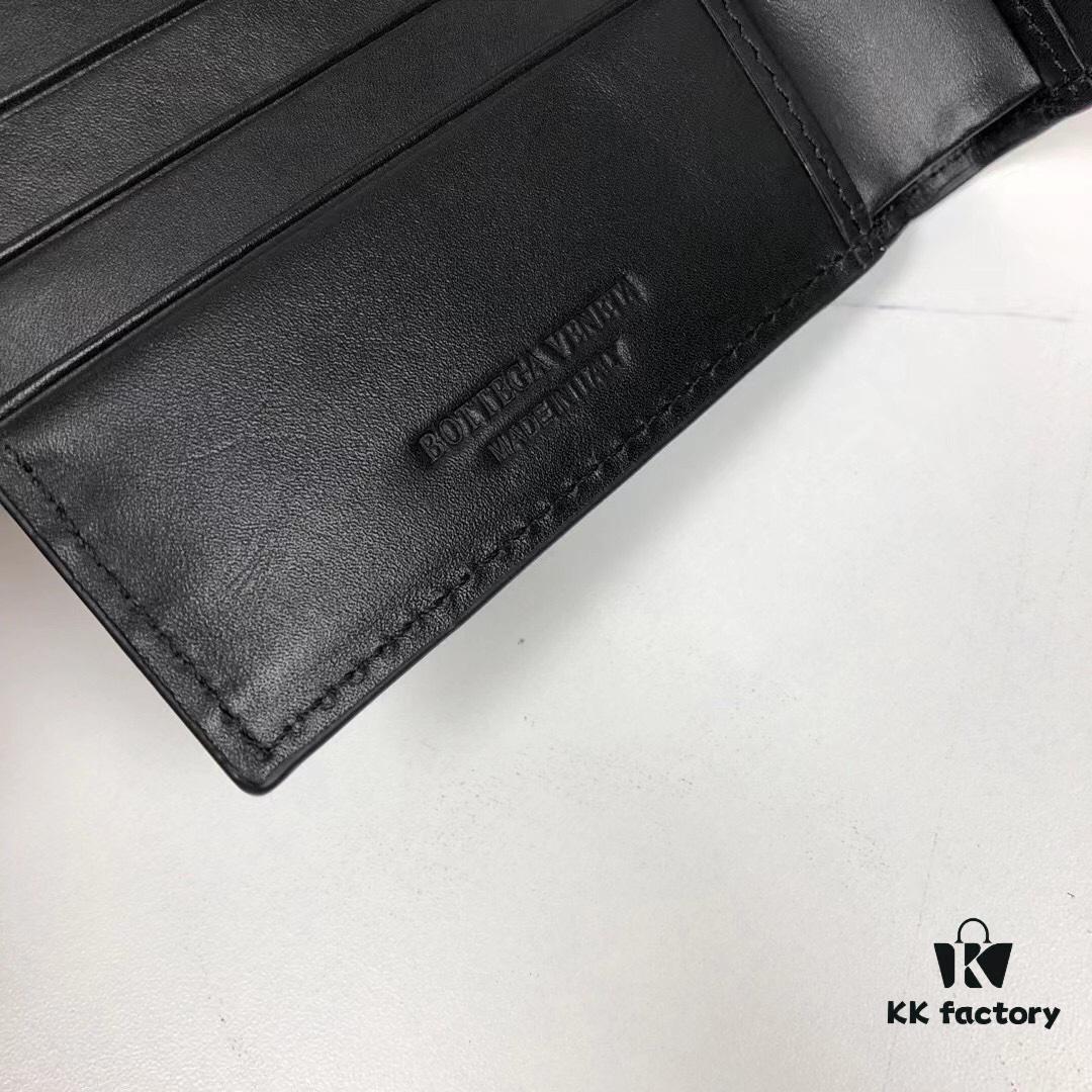 Bv🦋 Woven Wallet Short Style, Premium Imported Wax Leather, Handcrafted Braided, Soft and Organized, Fashionable and Minimalist, 8 Card Slots ✅ Model: 1730-1# (Small Braid) Color: Black, Size: 11.5*10*2cm