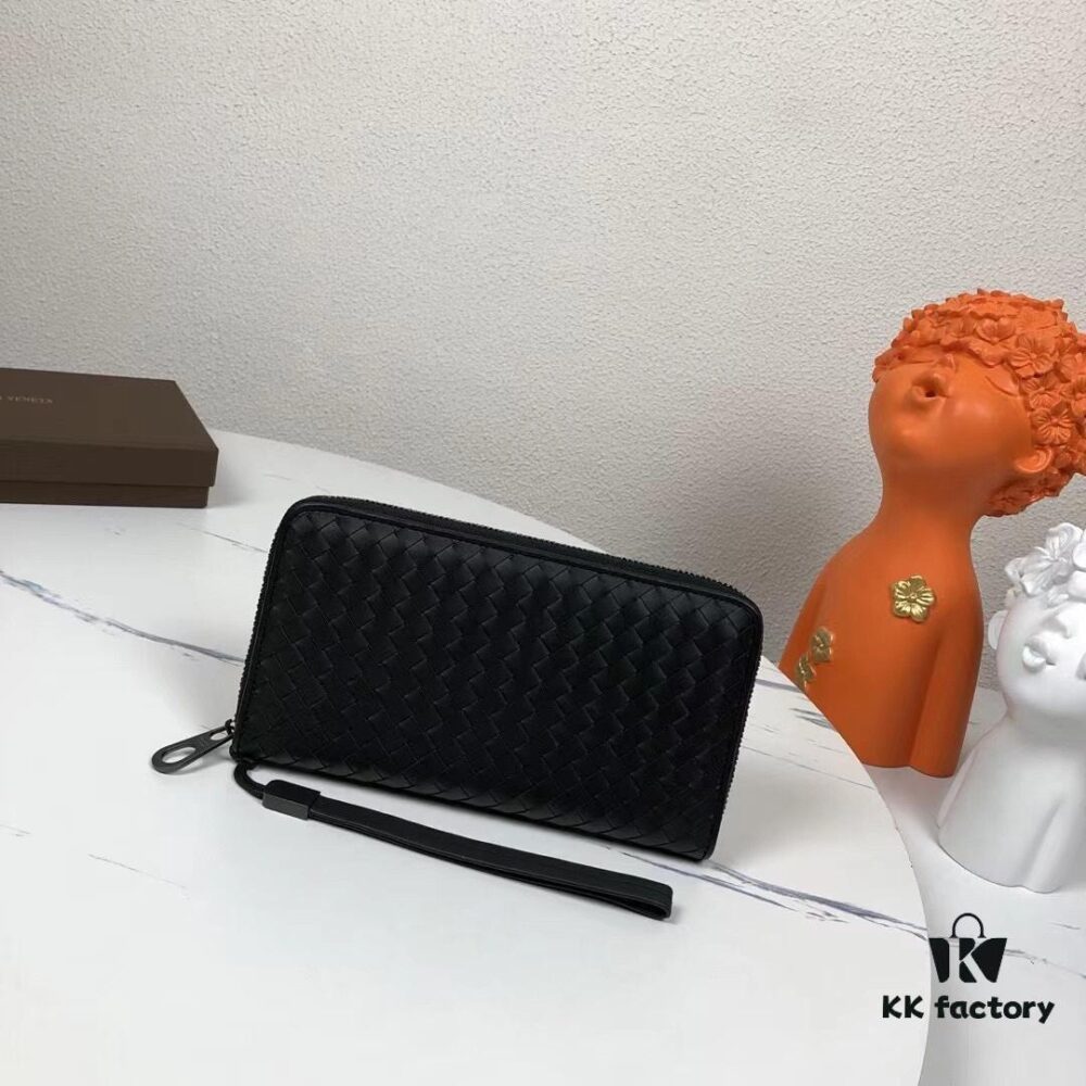 Bottega Veneta 1008# Black Waxed Calfskin Handwoven Bag