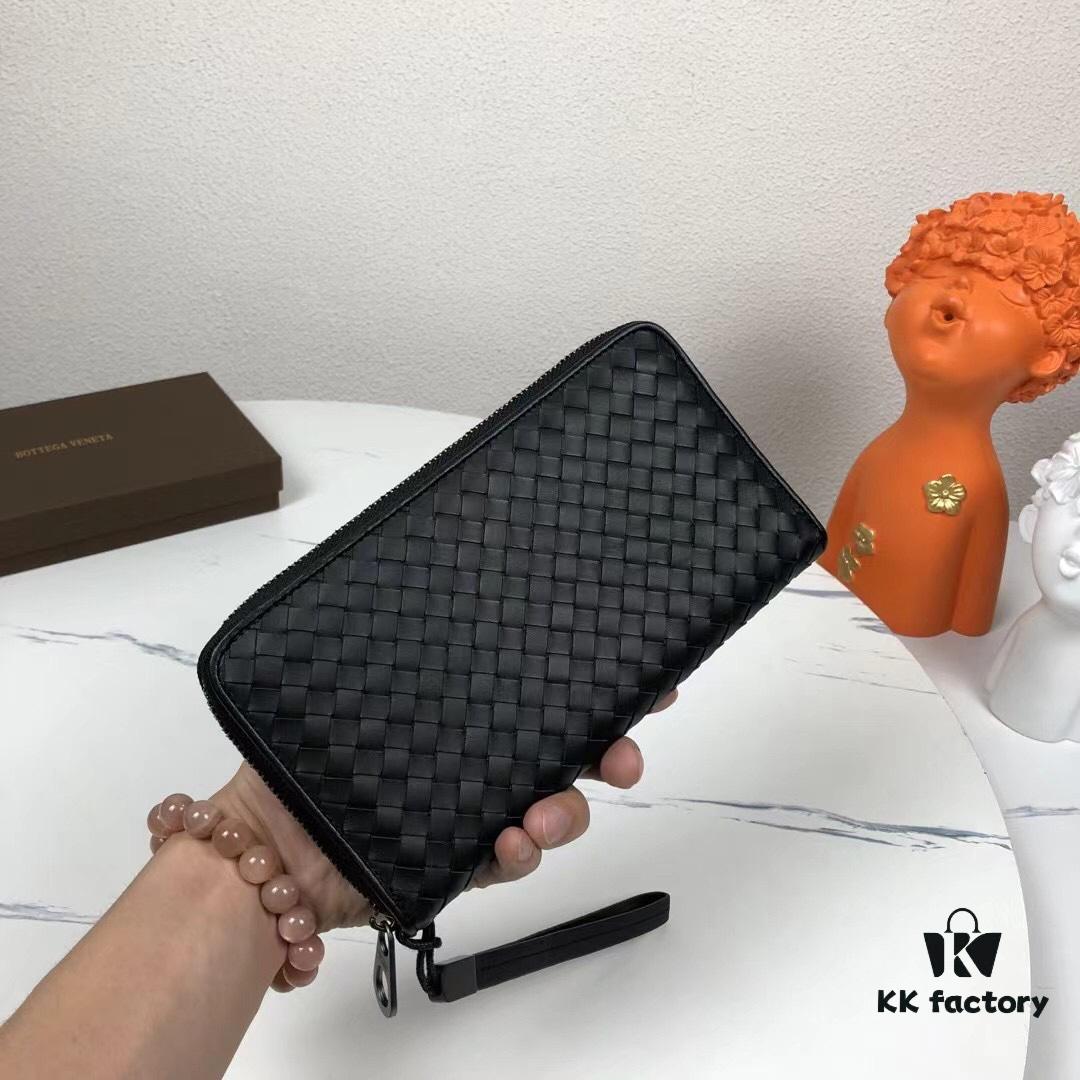 Bottega Veneta 1008# Black Waxed Calfskin Handwoven Bag