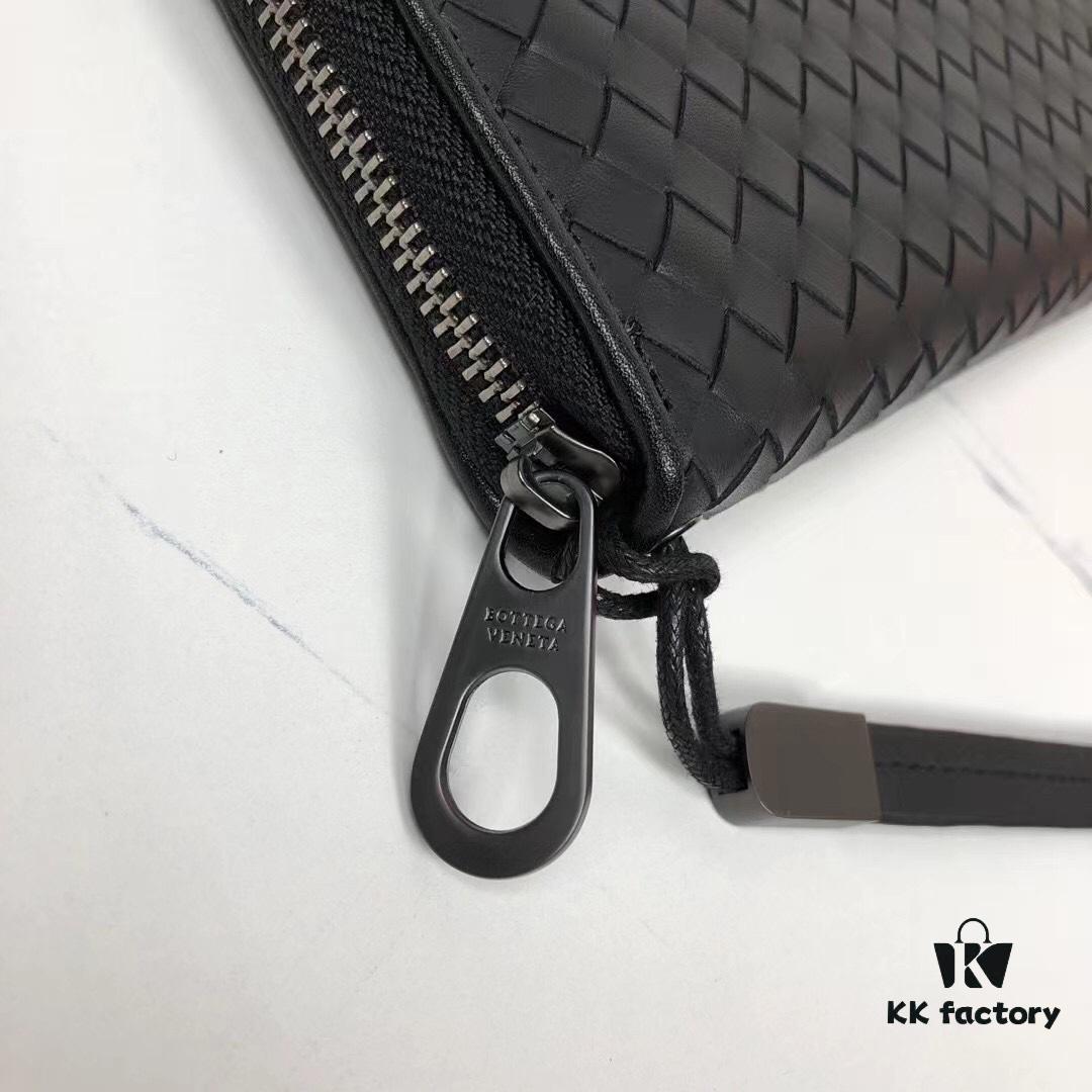 Bottega Veneta 1008# Black Waxed Calfskin Handwoven Bag