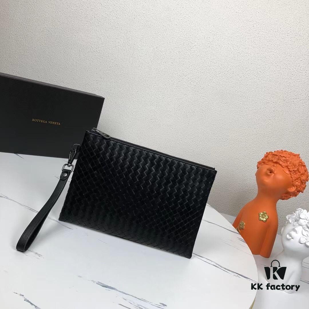 BV Men's Handbag with Box - Handcrafted Wax-Coated Cowhide, Braided Design Wallet and Clutch Combo