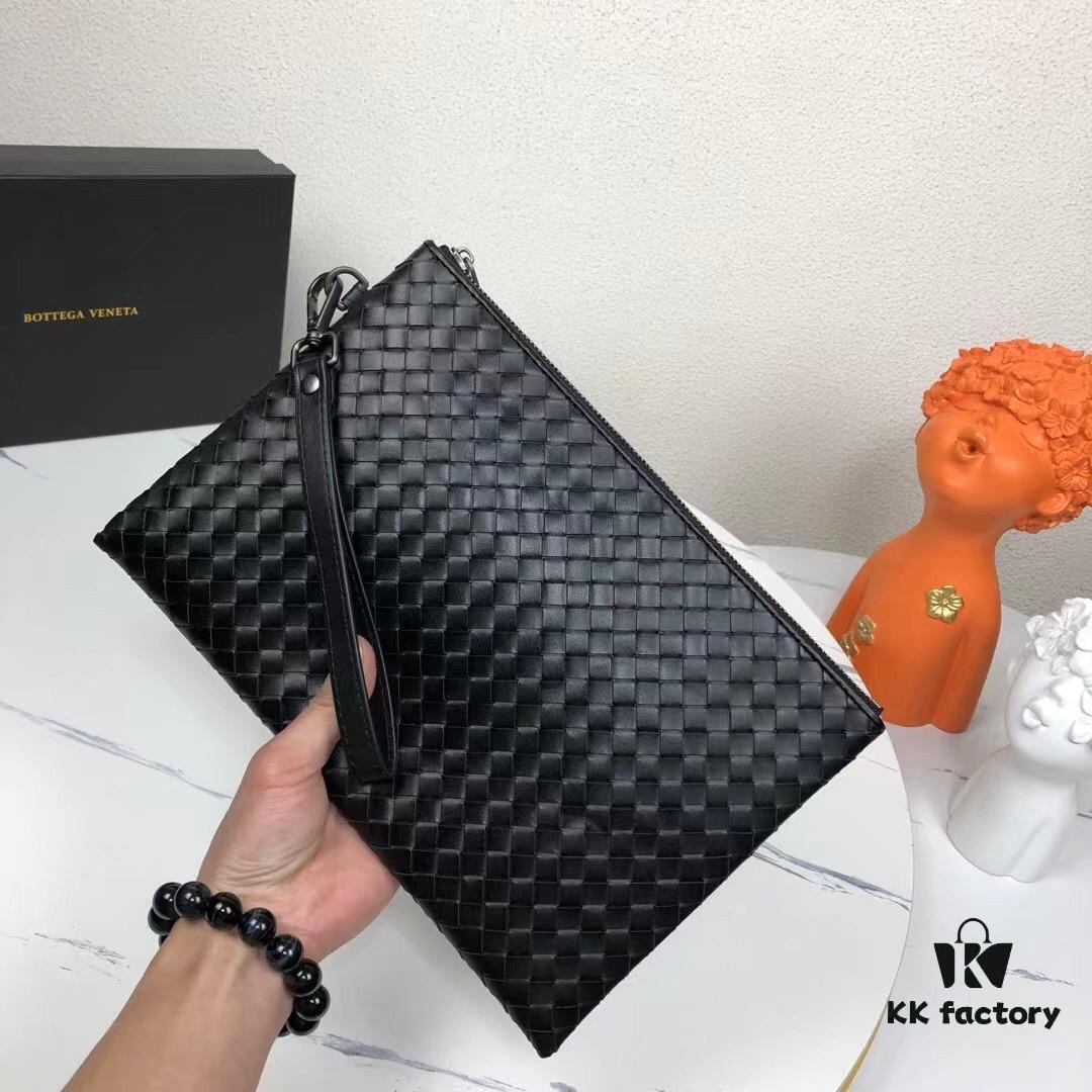 BV Men's Handbag with Box - Handcrafted Wax-Coated Cowhide, Braided Design Wallet and Clutch Combo