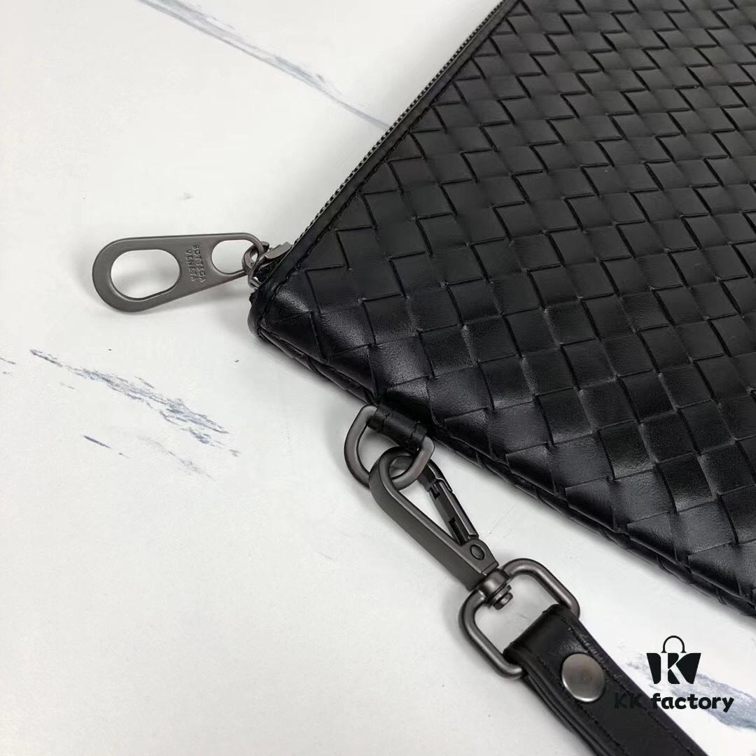 BV Men's Handbag with Box - Handcrafted Wax-Coated Cowhide, Braided Design Wallet and Clutch Combo