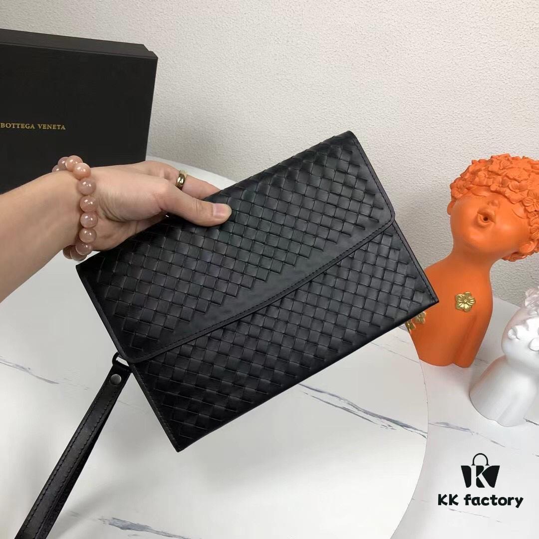 BV Woven Handbag in Black, Made from Imported Wax-Coated Calfskin, Comes with Box