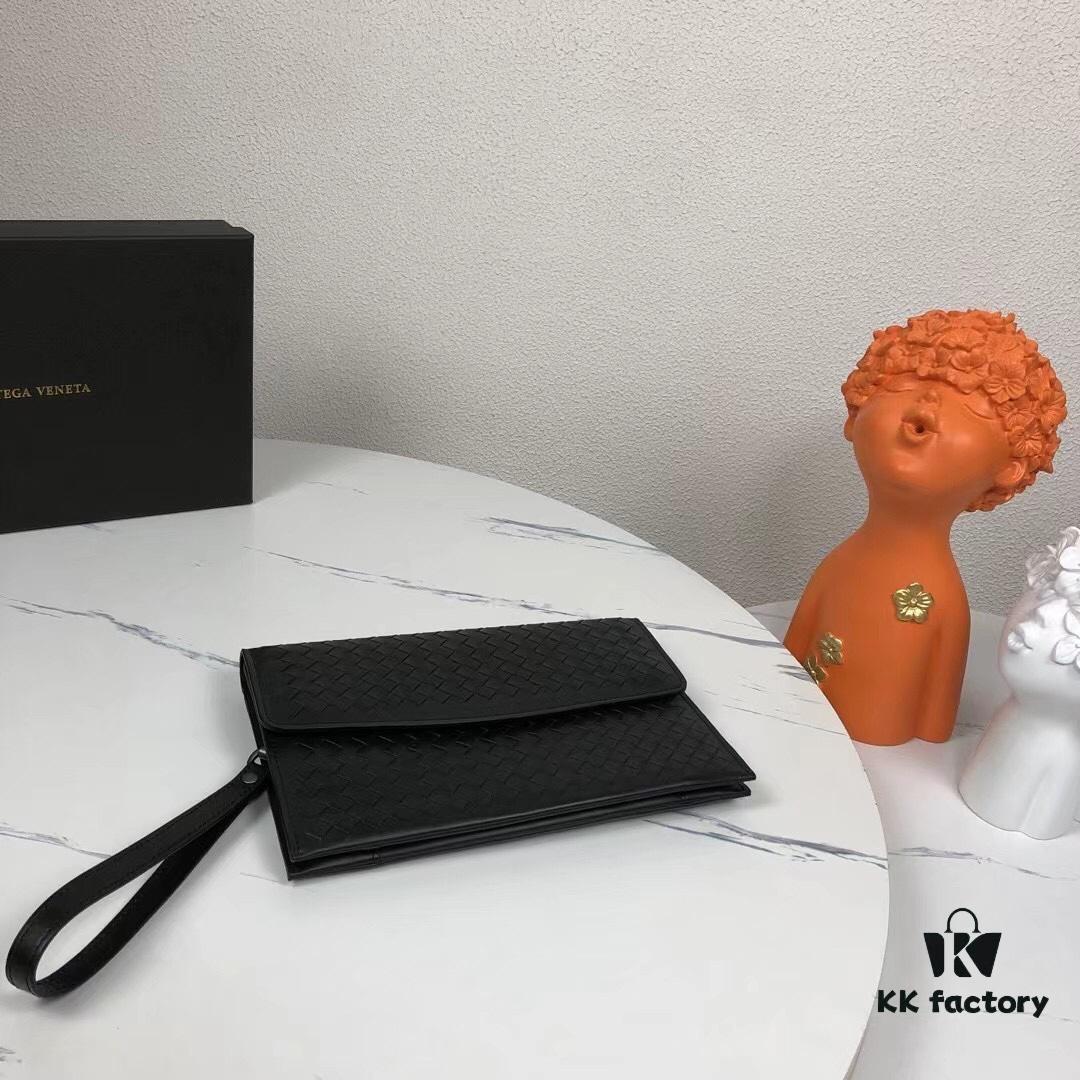 BV Woven Handbag in Black, Made from Imported Wax-Coated Calfskin, Comes with Box