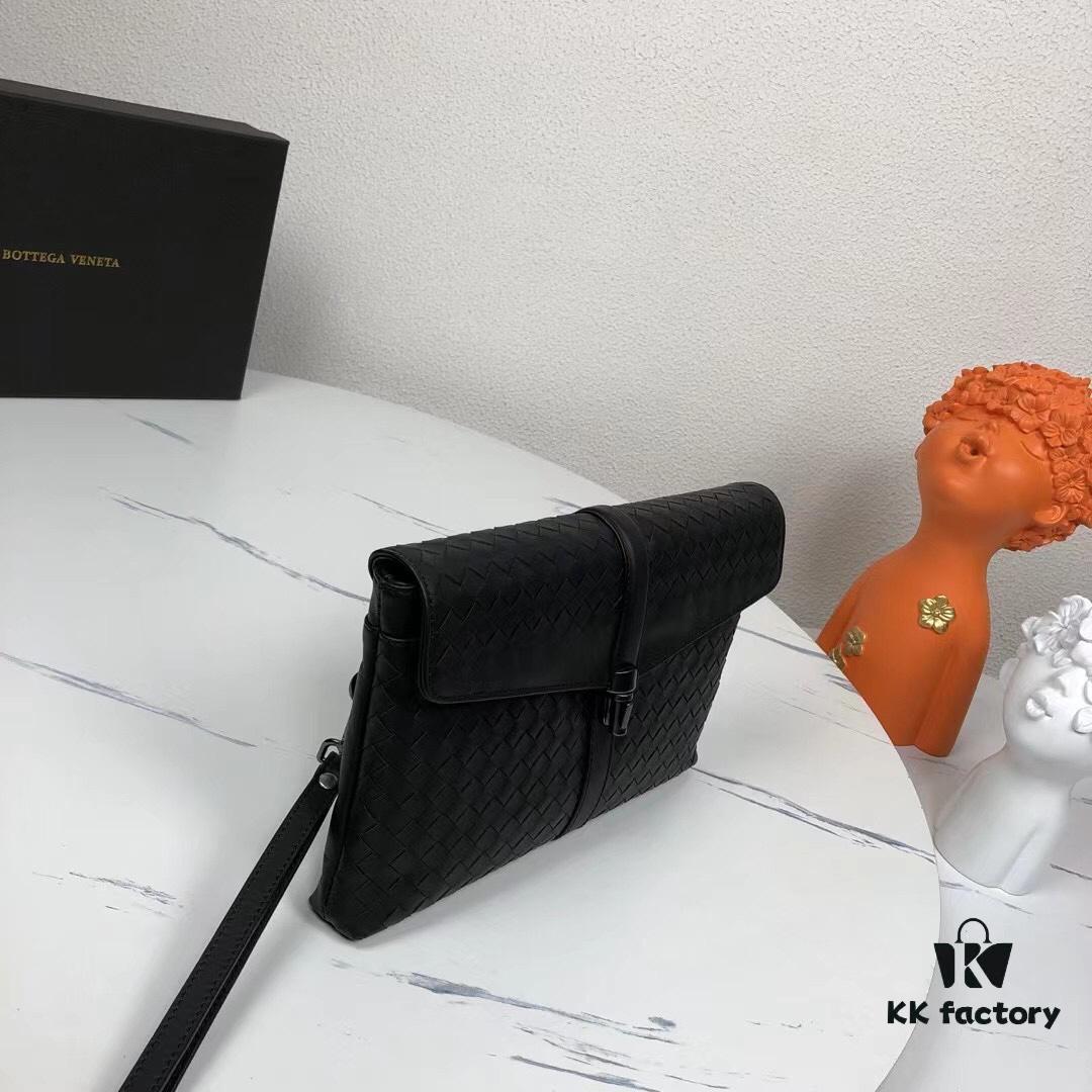 Bv Casual Clutch with Box 😎 Premium Imported Waxed Cowhide, Unique Design, Exquisite Craftsmanship, Elegant and Sophisticated - Model No. 6691#, Black, 27x18x4cm