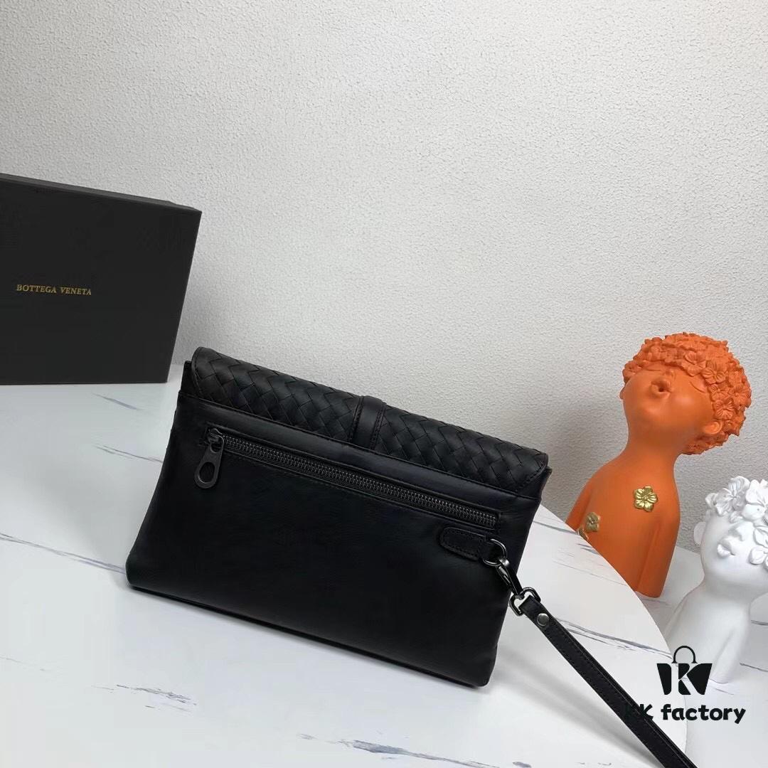 Bv Casual Clutch with Box 😎 Premium Imported Waxed Cowhide, Unique Design, Exquisite Craftsmanship, Elegant and Sophisticated - Model No. 6691#, Black, 27x18x4cm
