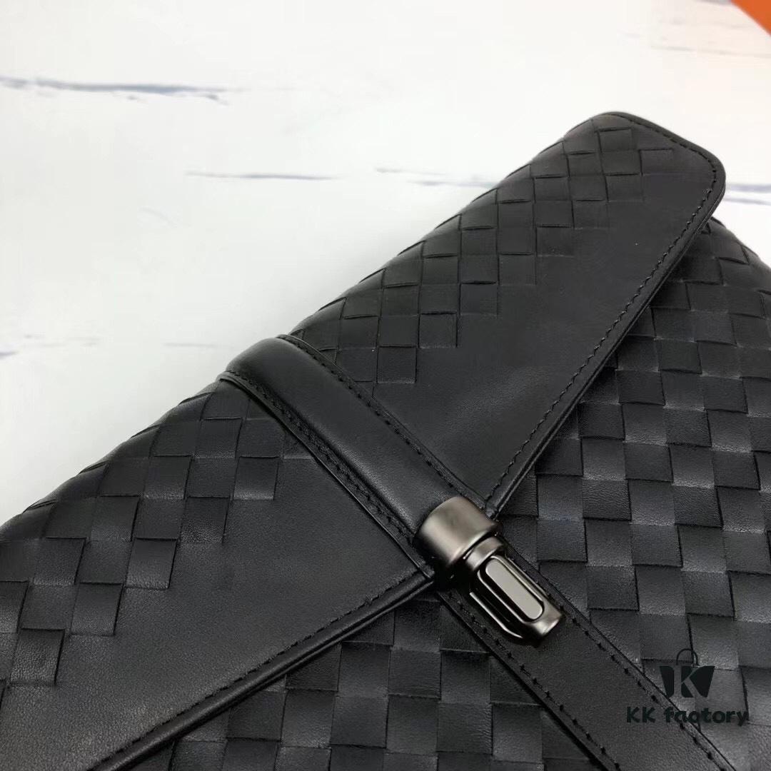 Bv Casual Clutch with Box 😎 Premium Imported Waxed Cowhide, Unique Design, Exquisite Craftsmanship, Elegant and Sophisticated - Model No. 6691#, Black, 27x18x4cm
