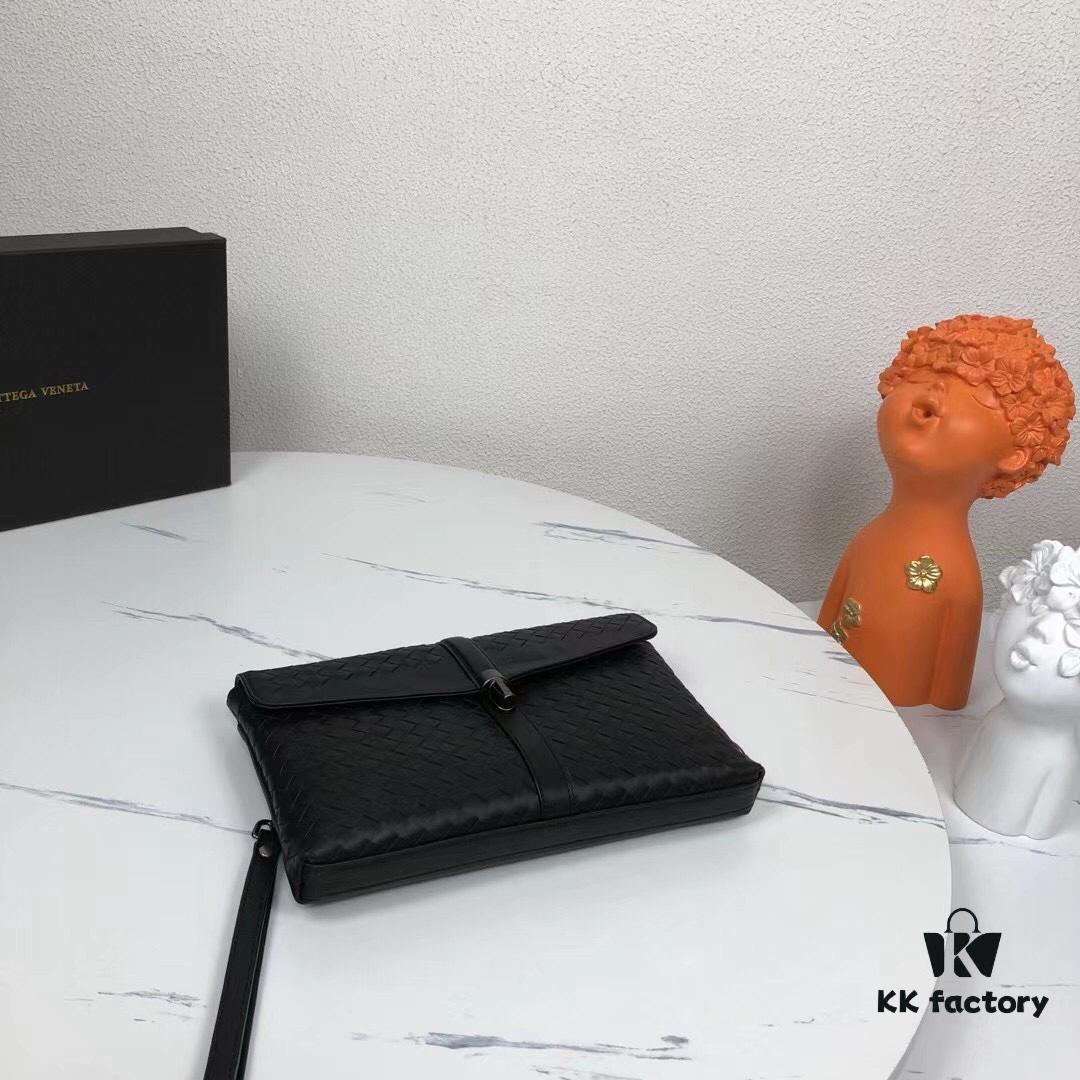 Bv Casual Clutch with Box 😎 Premium Imported Waxed Cowhide, Unique Design, Exquisite Craftsmanship, Elegant and Sophisticated - Model No. 6691#, Black, 27x18x4cm