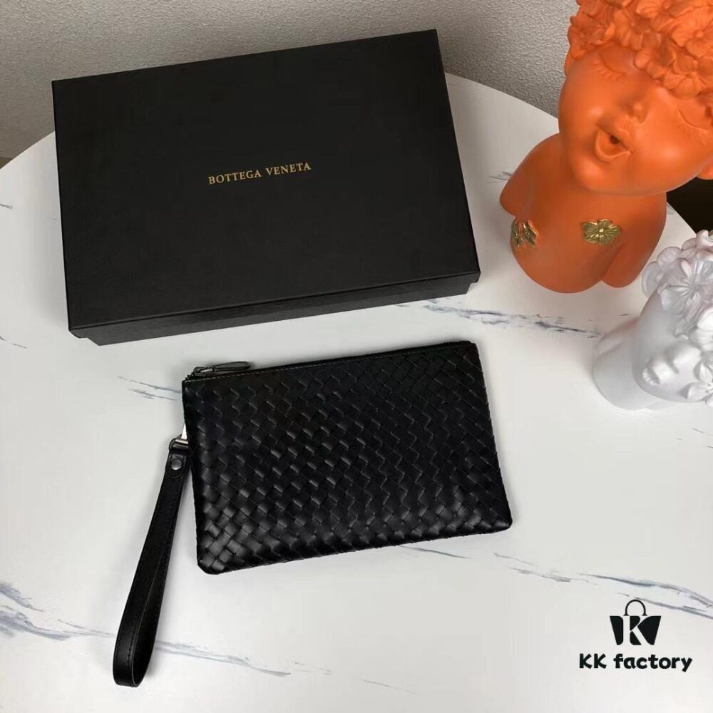 Small Size with Box BV Men's Hand Purse 😱 Traditional Craftsmanship 💪🏻 Premium Waxed Cowhide Leather, Handwoven 🤠 Can Be Used as Wallet or Hand Purse, Minimalist Design, Fully Braided Body, Practical Handle, Secret Pocket with Zipper, Interior Zipper Compartment 🎓 Model: 9916-2#, Color: Black, Size: 24*15*2cm