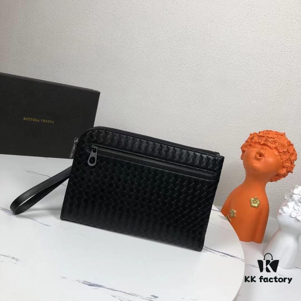 BV Woven Clutch with Box 🍀🍀 Top-Tier Imported Wax-Coated Calfskin, Practical Functionality and Elegant Seven-Character Zipper Design That Directly Captivates Men's Hearts, More Convenient to Carry