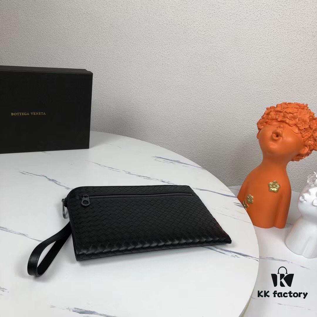 BV Woven Clutch with Box 🍀🍀 Top-Tier Imported Wax-Coated Calfskin, Practical Functionality and Elegant Seven-Character Zipper Design That Directly Captivates Men's Hearts, More Convenient to Carry