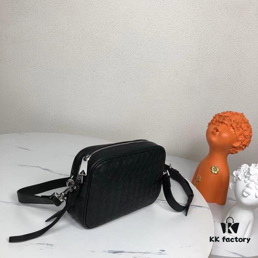 Crossbody and Handheld Two-Way BV Intrecciato Woven Leather Crossbody Bag with Zipper Closure