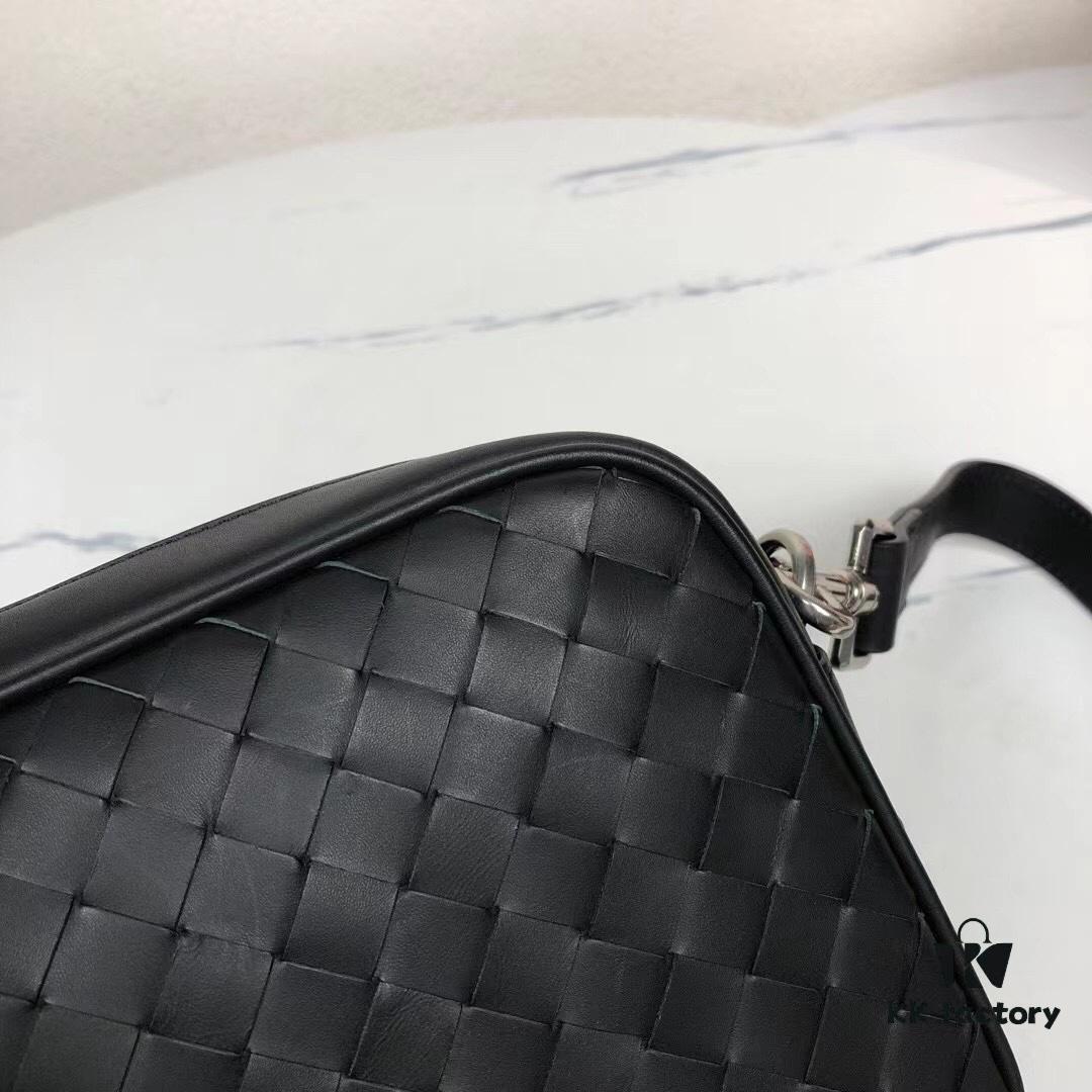 Crossbody and Handheld Two-Way BV Intrecciato Woven Leather Crossbody Bag with Zipper Closure