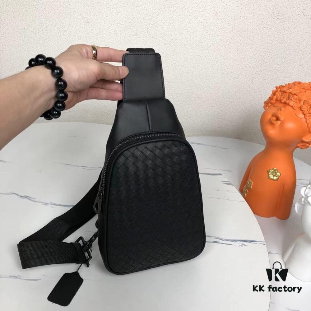 BV Men's Leather Chest Bag, Minimalist Design, Imported Wax Cowhide, Practical Business Style