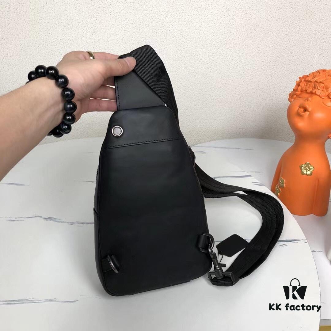 BV Men's Leather Chest Bag, Minimalist Design, Imported Wax Cowhide, Practical Business Style