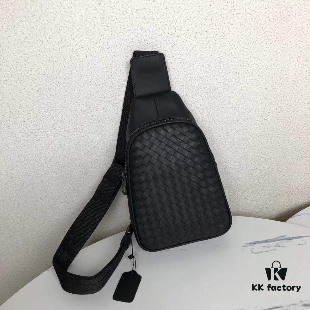 BV Men's Leather Chest Bag, Minimalist Design, Imported Wax Cowhide, Practical Business Style