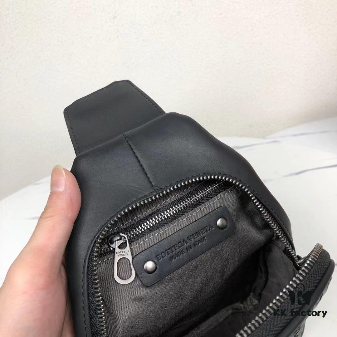 BV Men's Leather Chest Bag, Minimalist Design, Imported Wax Cowhide, Practical Business Style