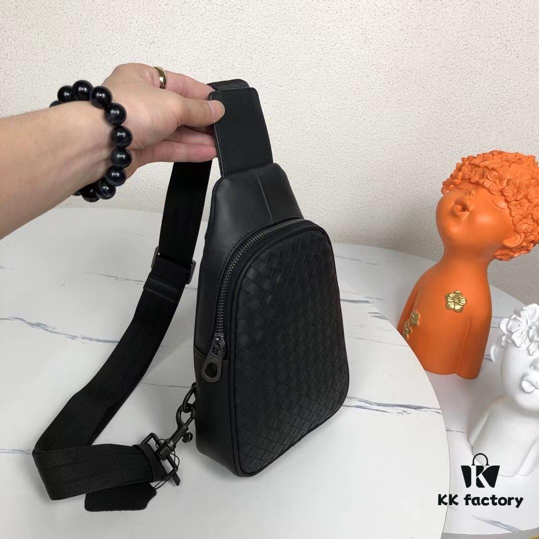 BV Men's Leather Chest Bag, Minimalist Design, Imported Wax Cowhide, Practical Business Style