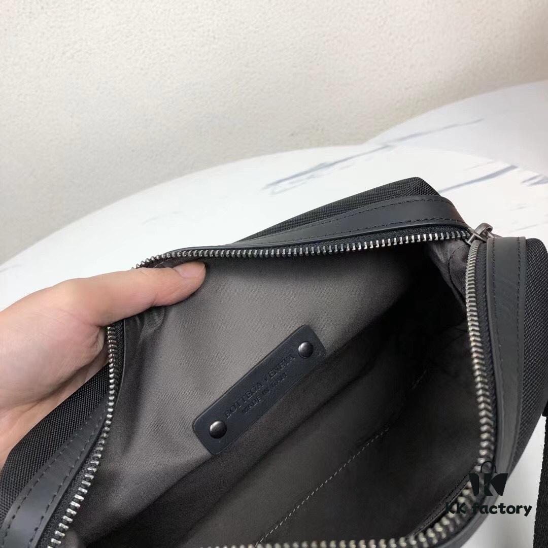 BV Latest Men's Shoulder Bag, Top-Quality Original Order, Official Website Synchronized, Premium Waxed Calfskin, Exquisite Craftsmanship, Black, 25x15x10cm