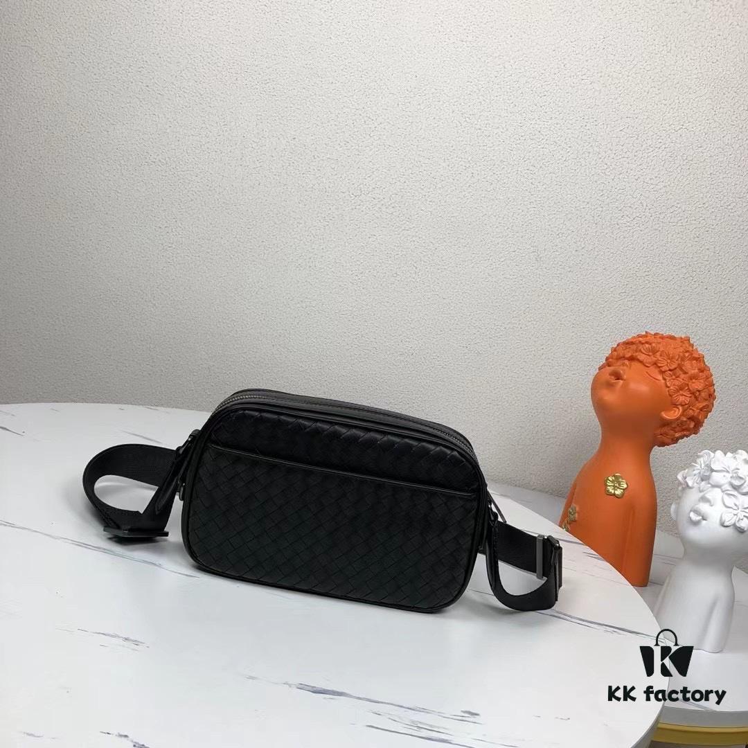 BV Latest Men's Crossbody Bag 2301# in Black - Premium Full-Grain Calfskin with Exquisite Craftsmanship