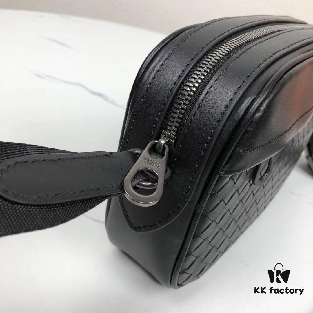 BV Latest Men's Crossbody Bag 2301# in Black - Premium Full-Grain Calfskin with Exquisite Craftsmanship