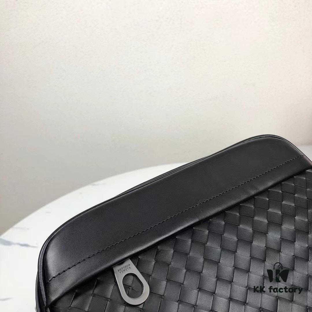 BV Latest Men's Crossbody Bag 2301# in Black - Premium Full-Grain Calfskin with Exquisite Craftsmanship