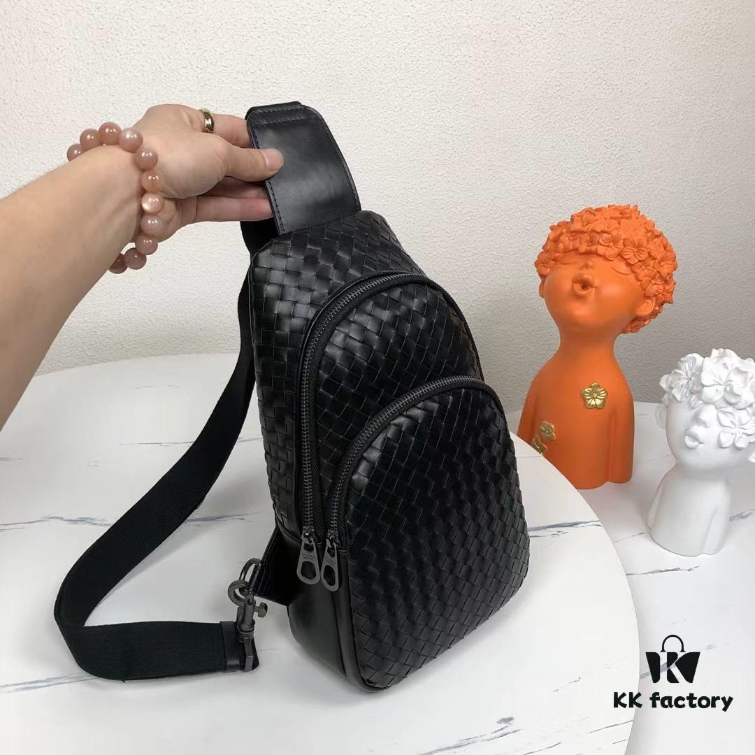 Bv Men's Leather Chest Bag, Minimalist Design with Imported Waxed Cowhide