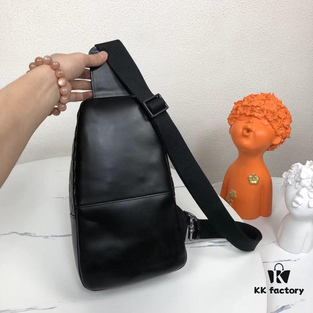 Bv Men's Leather Chest Bag, Minimalist Design with Imported Waxed Cowhide