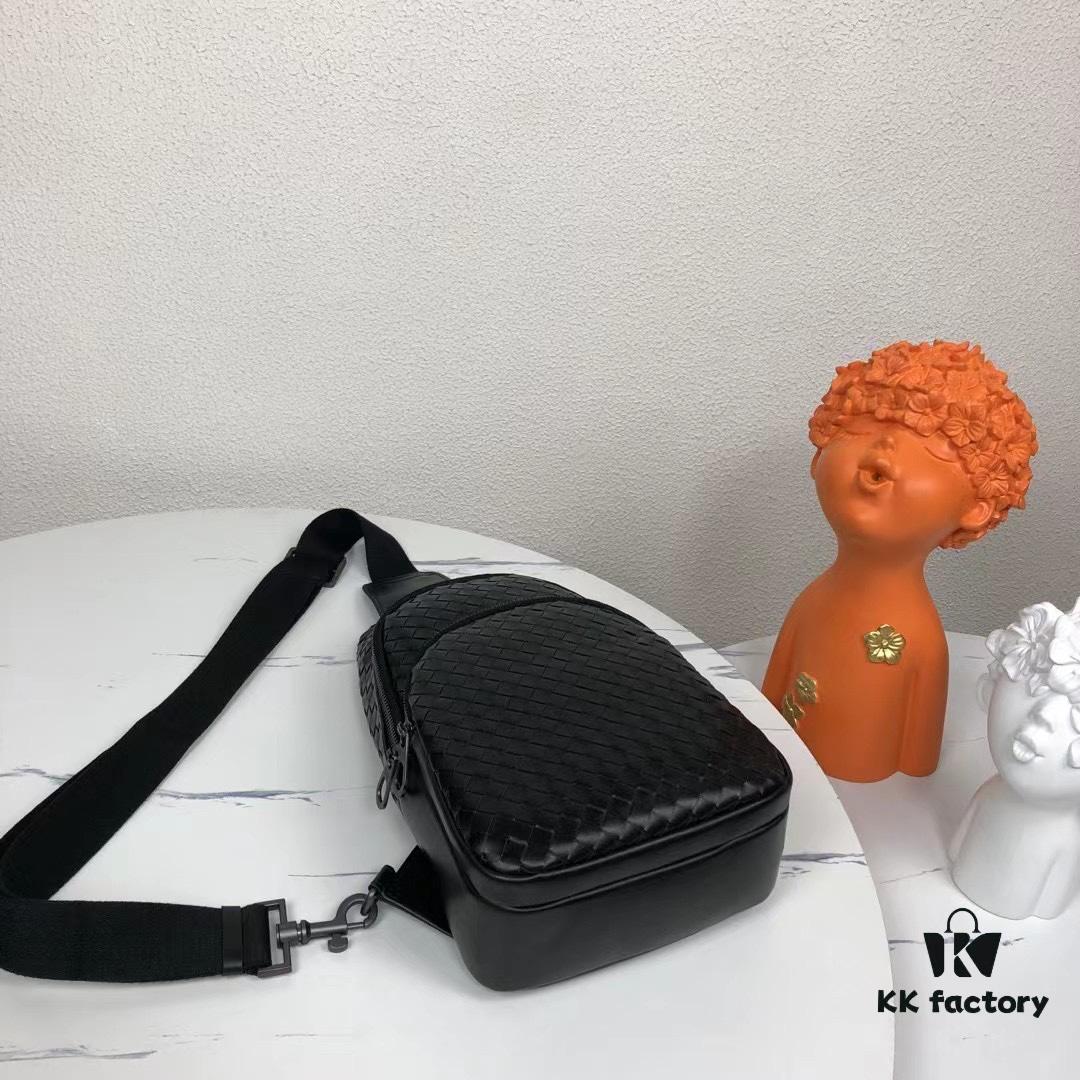 Bv Men's Leather Chest Bag, Minimalist Design with Imported Waxed Cowhide