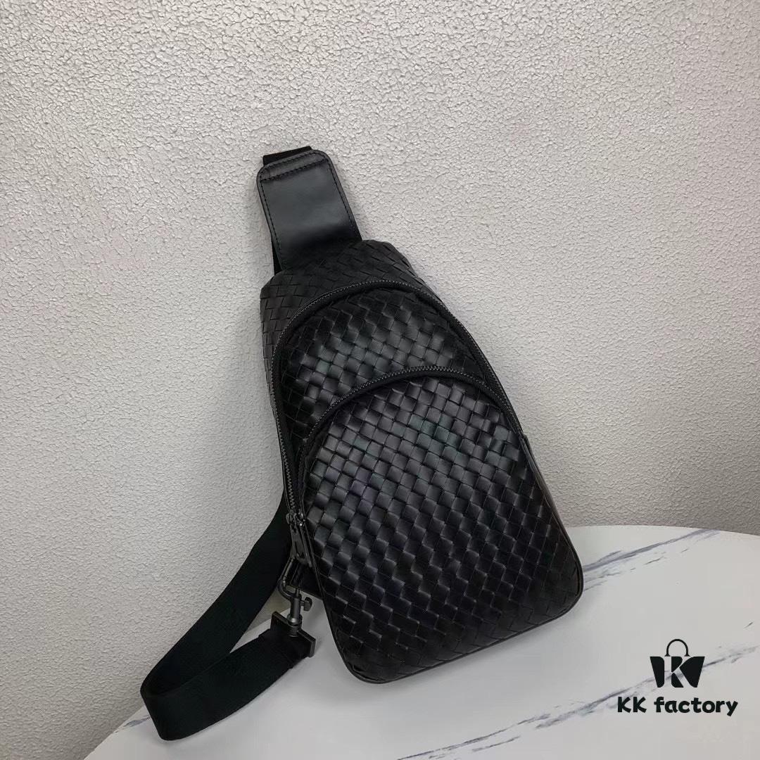 Bv Men's Leather Chest Bag, Minimalist Design with Imported Waxed Cowhide